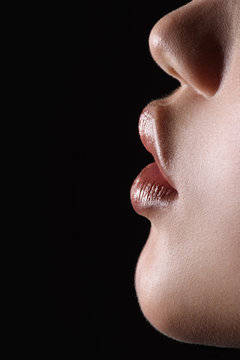 Macro Side View Of Sensual Lips And Chin