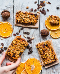 Citrus Homemade granola protein bars with peanut butter, honey