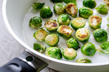 Healthy Brussels sprouts roasted in frying pan