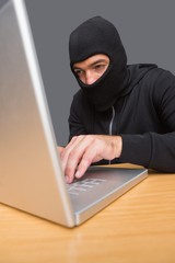 Hacker using laptop to steal identity