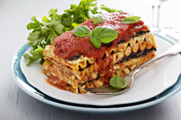 Vegan lasagna with eggplant and tofu