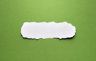 A piece of torn paper on a green background