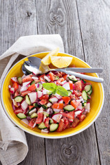 Fresh vegetable salad with mustard dressing