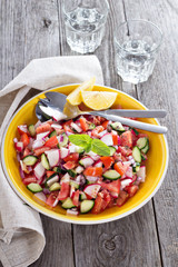 Fresh vegetable salad with mustard dressing