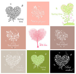Cute greeting cards with decorative tree