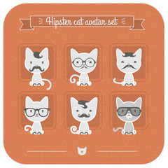 Obraz premium Hipster cat avatar set on pink