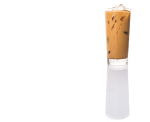 Ice coffee in a glass over white background