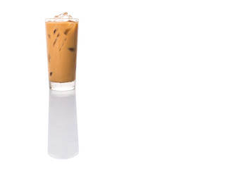 Ice coffee in a glass over white background