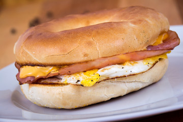 Ham Cheese and Egg Breakfast Bagel Sandwich