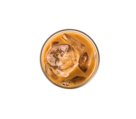 Ice coffee in a glass over white background