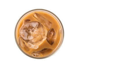Ice coffee in a glass over white background
