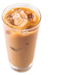 Ice coffee in a glass over white background