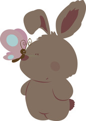 sweet bunny with butterfly on his nose isolated