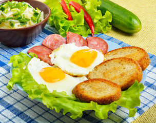 English breakfast - toast, egg, bacon and vegetables