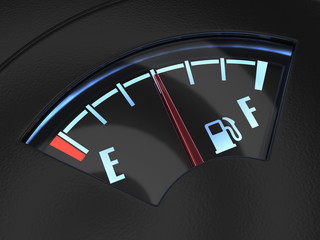 Naklejka premium Gas gage with the needle indicating a middle fuel tank