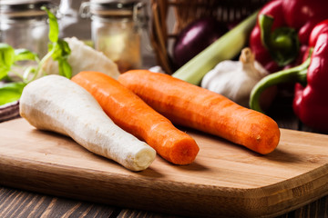 Fresh vegetables: carrots and parsley