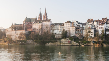 Basel, Altstadt, Basler Rheinufer, Münster, Winter, Schweiz