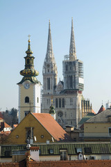 Catholic cathedral in Zagreb from Upper town