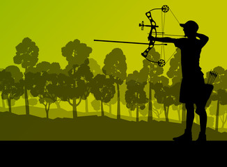 Fototapeta na wymiar Active young archery sport silhouette in abstract background ill