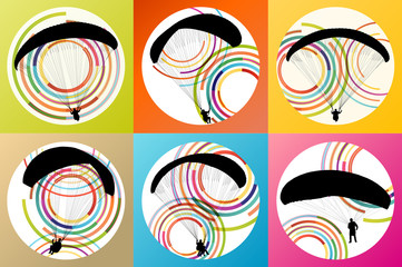 Paragliding active sport background set vector concept