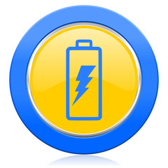 battery blue yellow icon power sign