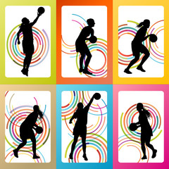 Basketball woman player vector background set