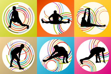 Man stretching exercise warming up and training set vector backg