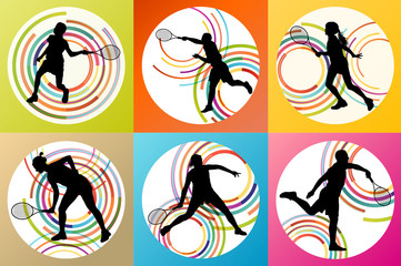 Tennis players silhouettes set vector background concept