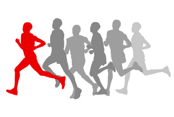 Winner finish vector background and group of runners concept