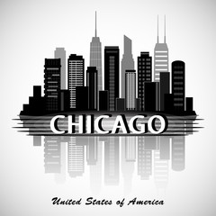 Obraz premium Chicago Illinois city skyline silhouette. Typographic Design