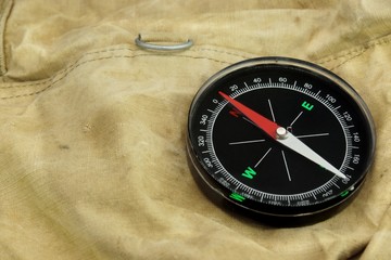 Magnetic Compass Lying Over a  Camouflage  Handbag