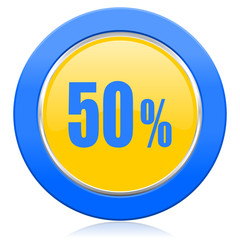 50 percent blue yellow icon sale sign