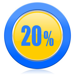 20 percent blue yellow icon sale sign