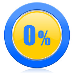 0 percent blue yellow icon sale sign