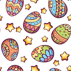 Vector seamless pattern of cartoon color eggs
