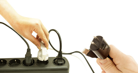 The process of connecting the various plugs into the socket