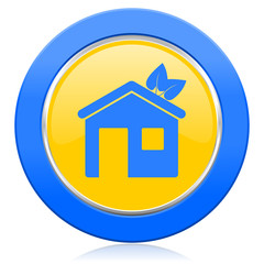 house blue yellow icon ecological home symbol