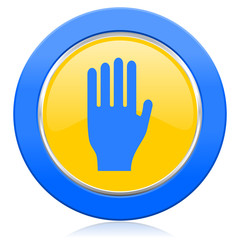 stop blue yellow icon hand sign