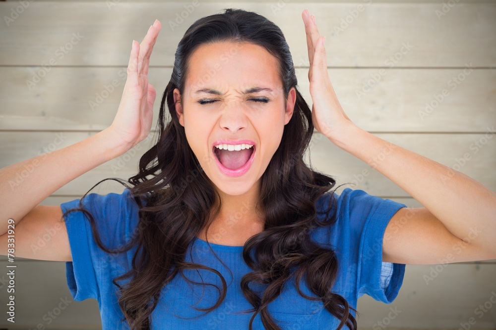 Poster composite image of angry brunette shouting at camera