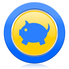 piggy bank blue yellow icon