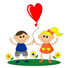 Happy little girl and boy hold balloon