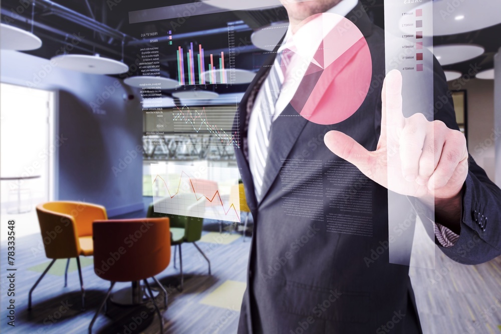 Poster composite image of businessman pointing with his finger