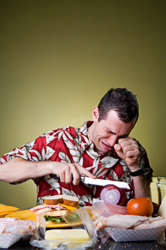 Sandwich: Man Starting To Cry From Cutting Onion