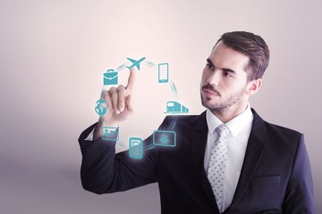 Thoughtful businessman pointing something