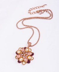 necklace with flower shape with pearl zircon and gems