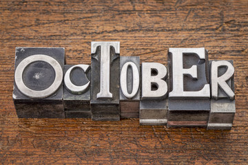 October month in metal type