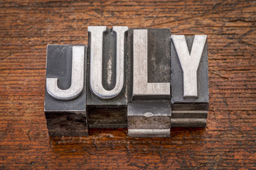 July month in metal type