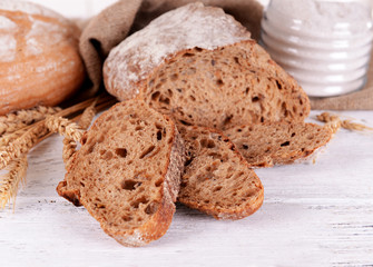 Tasty bread on table close-up