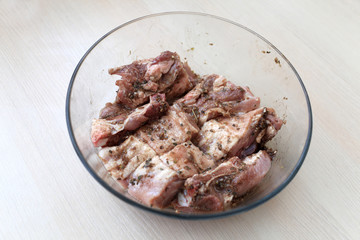 Marinated pork ribs in dish