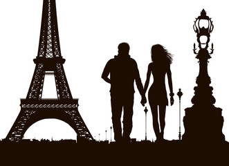 view of Paris and couple in love